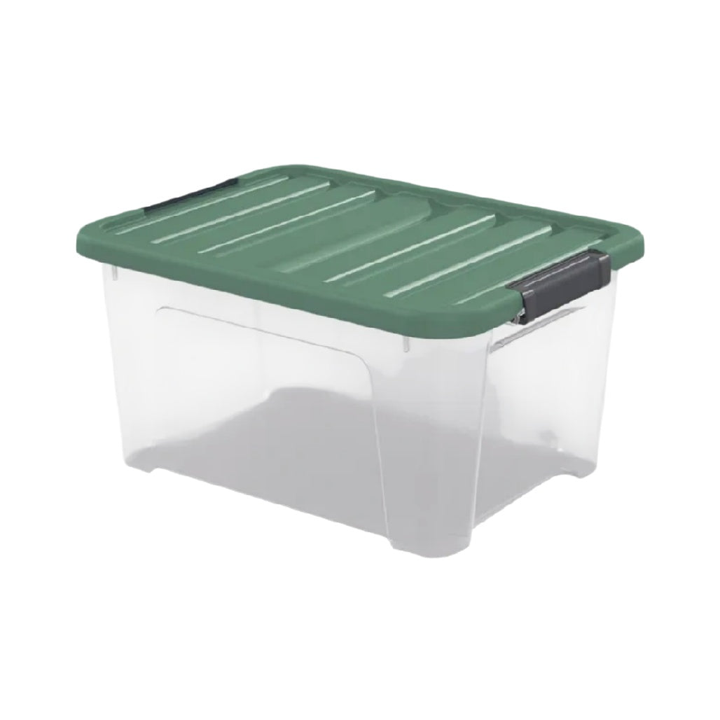 Clear Storage Bin with Green Lid - Stackable, Durable Plastic Container for Organizing Household Items