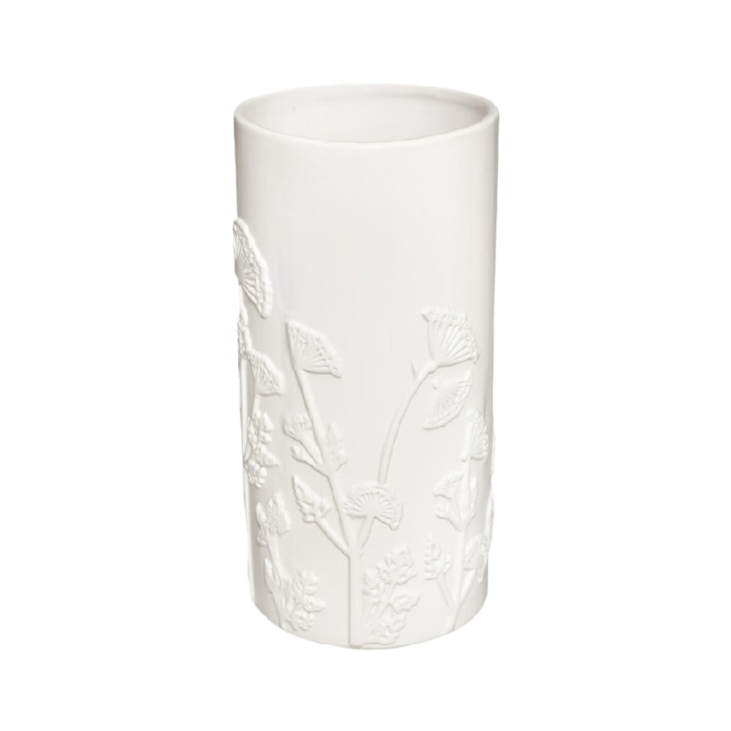 Elegant White Floral Pattern Ceramic Vase - Modern Decorative Home Accessory