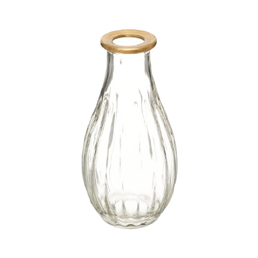 Clear Glass Vase with Wooden Rim – Elegant Decorative Centerpiece