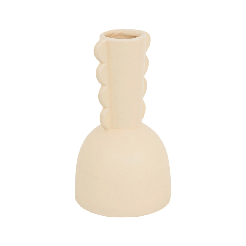 Elegant Minimalist Ceramic Vase with Textured Detail, Off-White